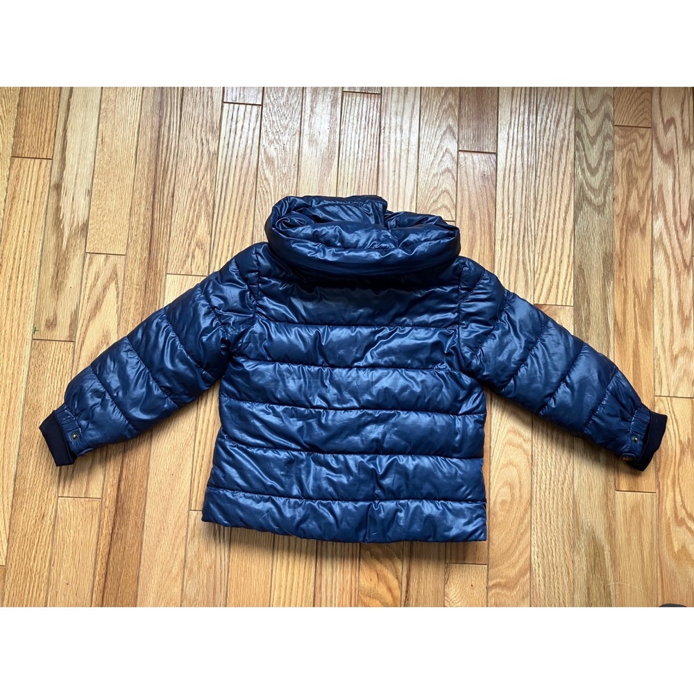 Baby Gap Toddler Girl Navy Blue Shiny Puffer Jacket Asymmetrical Zip Size 4 - Picture 4 of 6